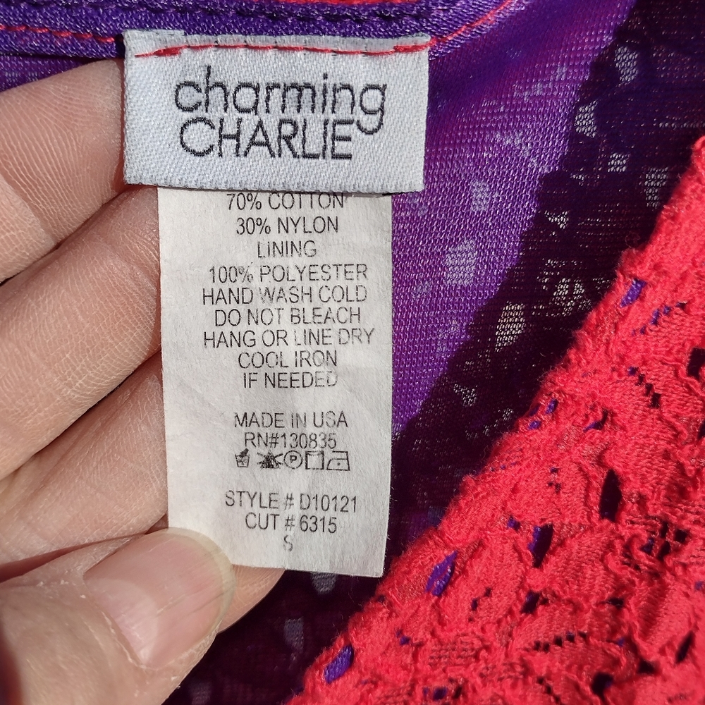 Charming Charlie size small red lace party dress purple lining! - Picture 4 of 8